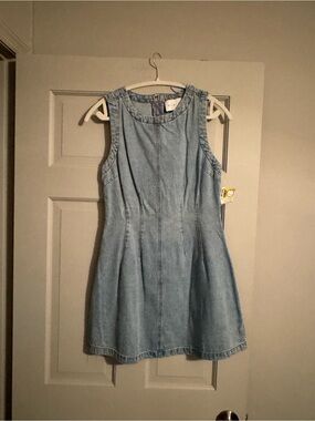 Sleeveless Light Wash Denim Mini Dress